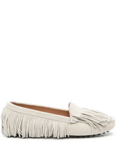 Scarosso Fringed Suede Loafers In Neutrals