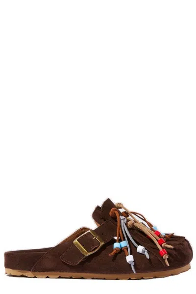 Scarosso Geo Fringe In Brown - Suede
