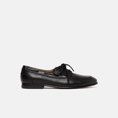 Scarosso Ginevro Leather Lace-up Boat Shoes In Black