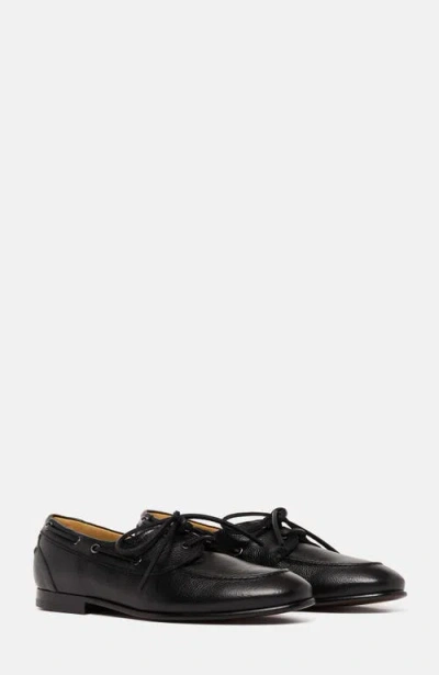 Scarosso Ginevro Leather Lace-up Boat Shoes In Black