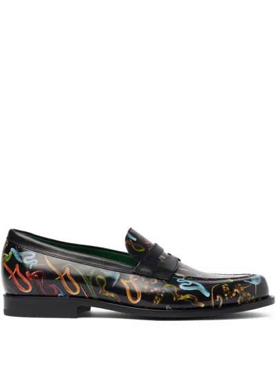 Scarosso Graphic-print Loafers In Black - Calf