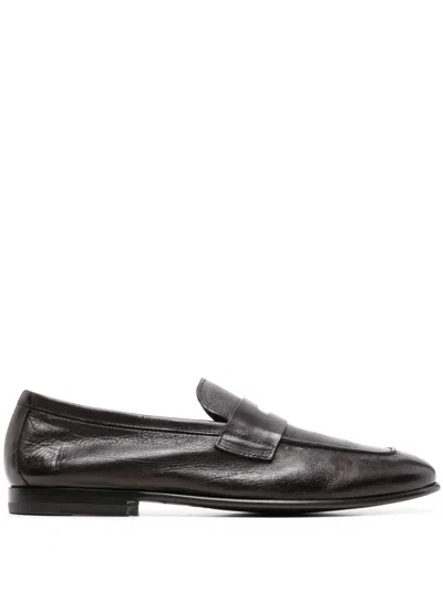 Scarosso Gregory Leather Loafers In Brown Calf Leather