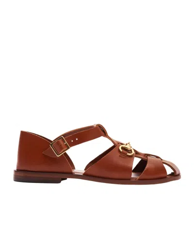 Scarosso Helene Round-toe Sandals In Brown