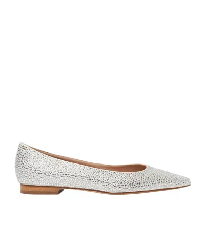 Scarosso Iris Embellished Satin Ballet Flats In Silver