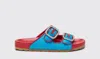 Scarosso Isa Double-buckle Leather Slides In Blue - Silk
