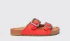 Scarosso Isa Double-buckle Leather Slides In Orange - Silk