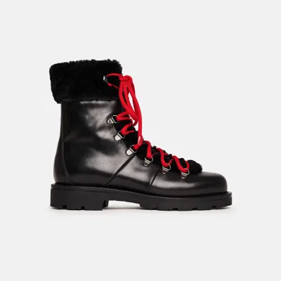 Scarosso Lace-up Shearling Boots In Black