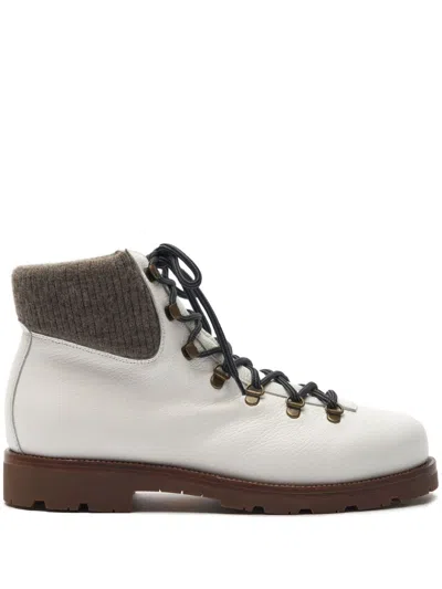Scarosso Lace-up Leather Boots In White - Calf