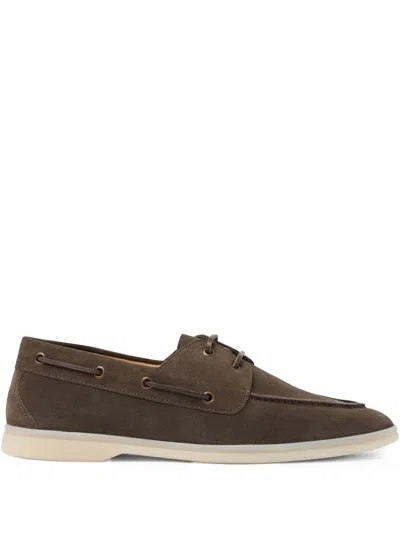 Scarosso Leather Boat Shoes In Deep Taupe - Suede