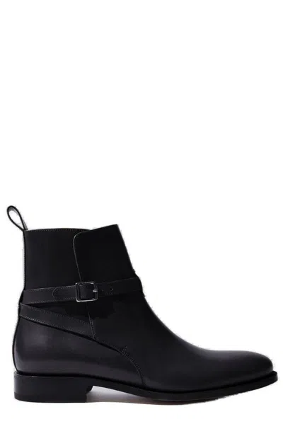 Scarosso Libero Buckled Ankle Boots In Black Calf