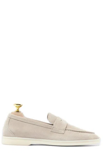 Scarosso Luciana Almond Toe Loafers In Sand - Suede