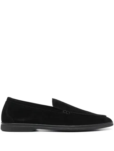 Scarosso Ludovico Almond-toe Suede Loafers In Black
