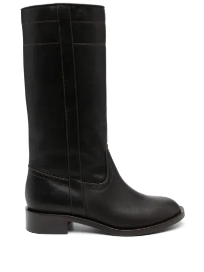Scarosso Mid-calf Leather Boots In Brown