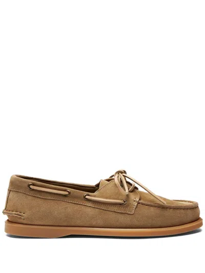 Scarosso Morgan Round-toe Lace-up Boat Shoes In Brown