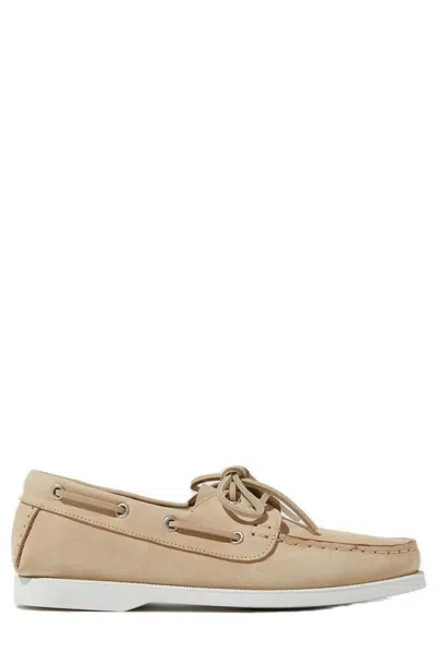 Scarosso Oprah Boat Shoes In Beige - Nubuck Leather