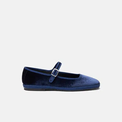 Scarosso Petra Velvet Ballerina Shoes In Blue