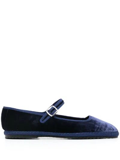 Scarosso Petra Velvet Ballerina Shoes In Blue