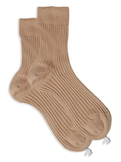 Scarosso Cotton Ankle Socks In Beige - Cotton