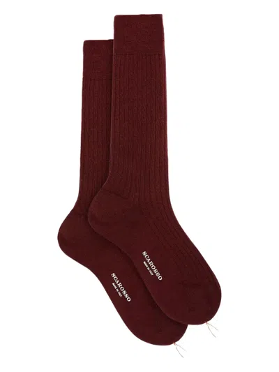 Scarosso Cotton Calf Socks In Burgundy - Cotton