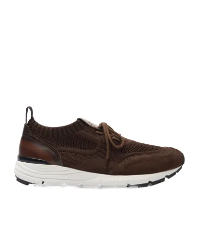 Scarosso Robbie Knitted Lace-up Sneakers In Dark Brown - Knit