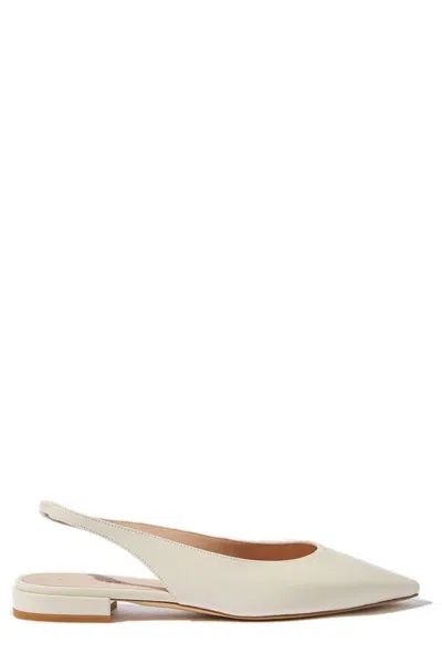 Scarosso Pointed-toe Slingback Ballerina Shoes In Cream - Calf