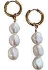 Sccollection 3 Drop Pearl Earrings In Gold