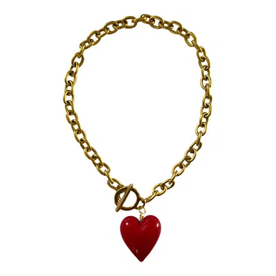 Sccollection Women's Amore Heart Necklace - Poppy Red