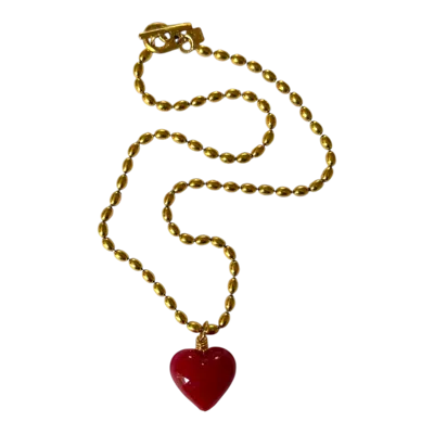 Sccollection Women's Bacio Necklace - Cuore Red In Brown