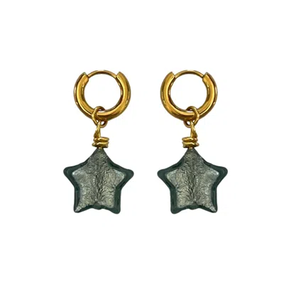 Sccollection Women's Blue / Gold Lille Glass Star Earrings- Blue Steel
