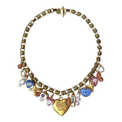 Sccollection Women's Blue / Pink / Gold Toulouse Pink & Blue Charm Necklace In Multi