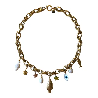 Sccollection Women's Chiara Pearl & Gold Charm Necklace