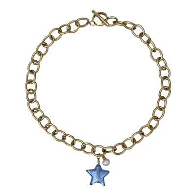 Sccollection Women's Gold / Blue Lille Glass Star Necklace - Baby Blue In Multi