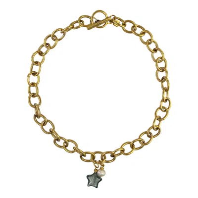 Sccollection Women's Gold / Blue Lille Glass Star Necklace- Blue Steel