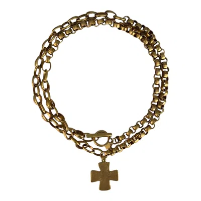 Sccollection Women's Gold Madonna Chunky Cross Necklace