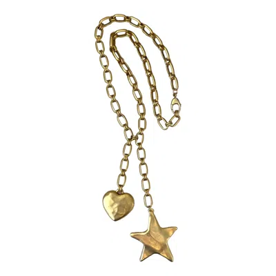 Sccollection Women's Gold Notte Star & Heart Lariat Necklace