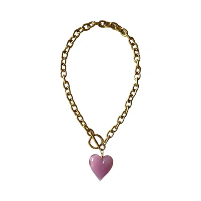 Sccollection Women's Gold / Pink / Purple Amore Heart Necklace - Peach Pink