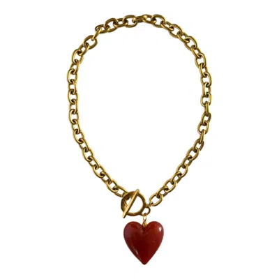 Sccollection Women's Gold / Red Amore Heart Necklace - Cuore Red