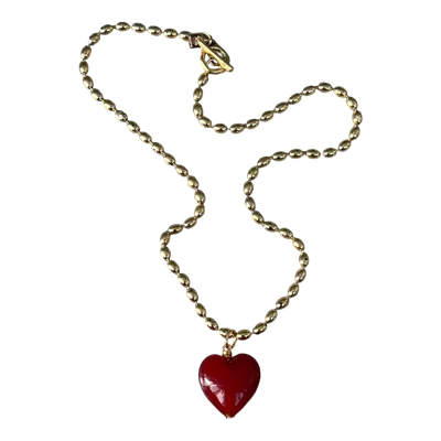 Sccollection Women's Gold / Red Bacio Mini Glass Heart Necklace - Cuore Red In Multi