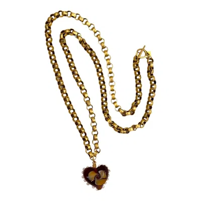 Sccollection Women's Gold / Red Rosie Lampwork Heart Necklace - Topaz In Multi
