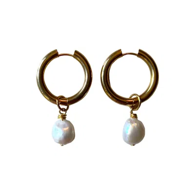 Sccollection Women's Gold Silvia Pearl Hoop Earrings