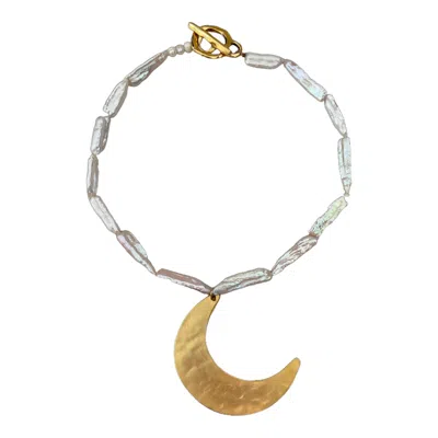 Sccollection Women's Gold / White Luna Moon Pearl Necklace In Multi