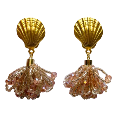 Sccollection Women's Nellie Pink Tassel & Gold Shell Earrings