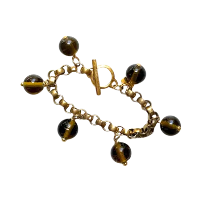 Sccollection Women's Olive Green Bead & Chain Bracelet In Gold
