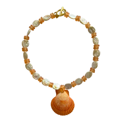 Sccollection Women's Orange / White Sylvie Peach Coin Pearl Shell Necklace In Multi
