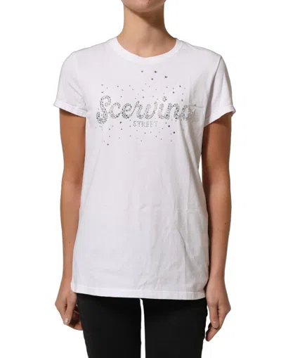 Pre-owned Scervino Street White Crew Neck Short Sleeves Embellished Women's T-shirt ()