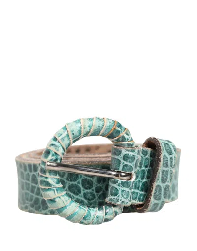 Scervino Street Women Green Leather Croco Print Studded Women's Belt