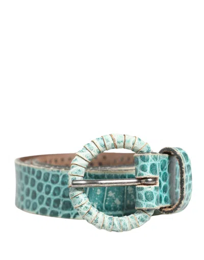 Pre-owned Scervino Street Women Leather Croco Print Studded Women's Belt () In Green
