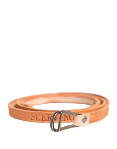 Pre-owned Scervino Street Women Orange Silver Metal Buckle Skinny Women's Belt ()