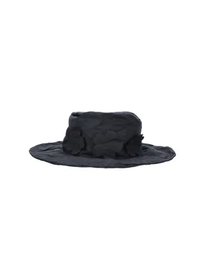 Scha Floral Applique Wide Brim Hat In Black