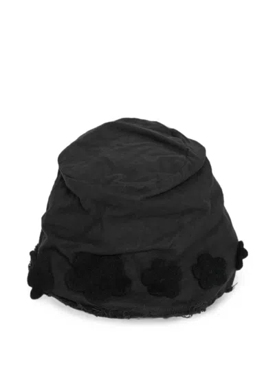 Scha Flower-appliqué Cotton-flannel Hat In Black